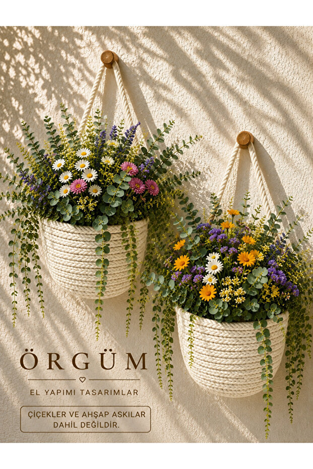 Mini Basket 2 Pieces Artificial Flower Basket Flower Holder 12X10 cm Hanger and Plants Not Included