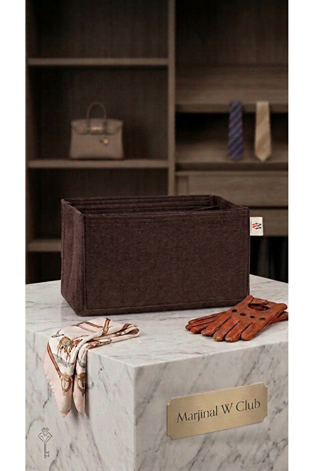 Double Compartment Standard Bag Inside Organizer Dark Brown Color