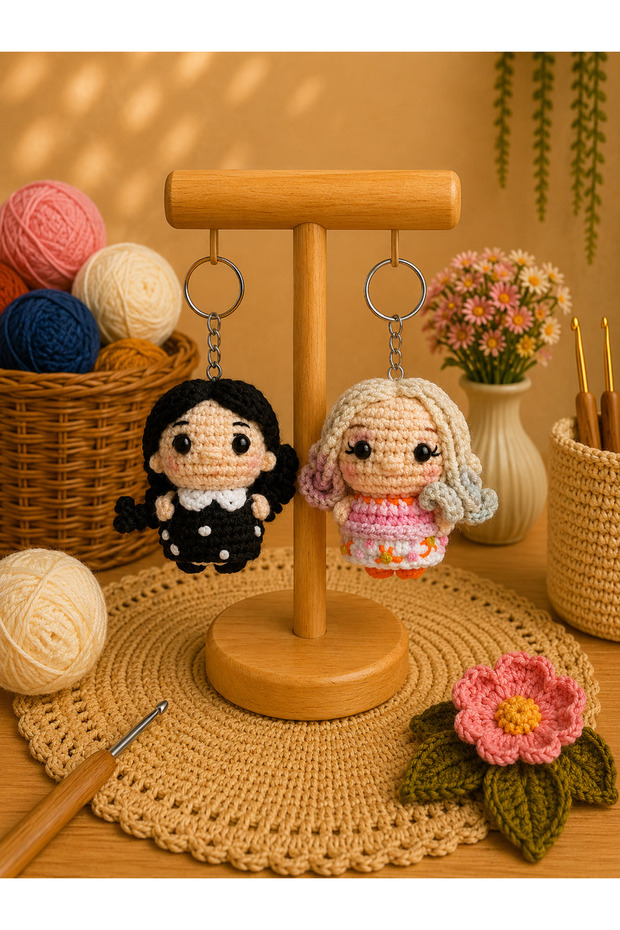 Amigurumi Knitted Keychain - Handmade Bag Accessory and Wednesday and Enid Gift Figure