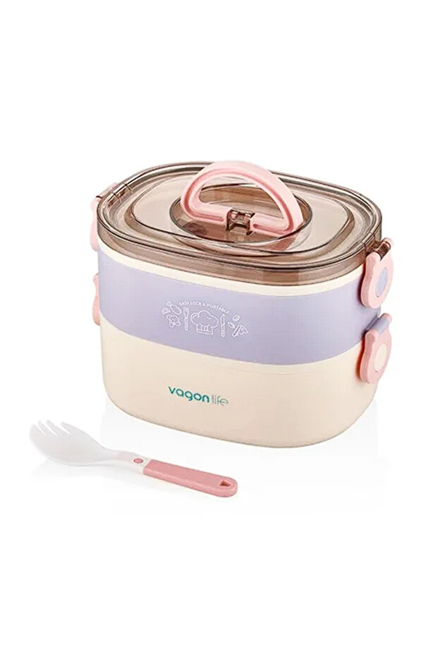 Vagonli̇fe Bl50251-2 Steel Lunch Box 2 Layers 3 Compartments Lunch Box Purple