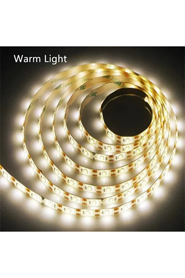 شريط إضاءة LED مرن قابل للقص بطول 5 أمتار، أبيض دافئ، 5 فولت، مزود بمنفذ USB، مع لاصق أبيض/أبيض دافئ للتلفزيون B