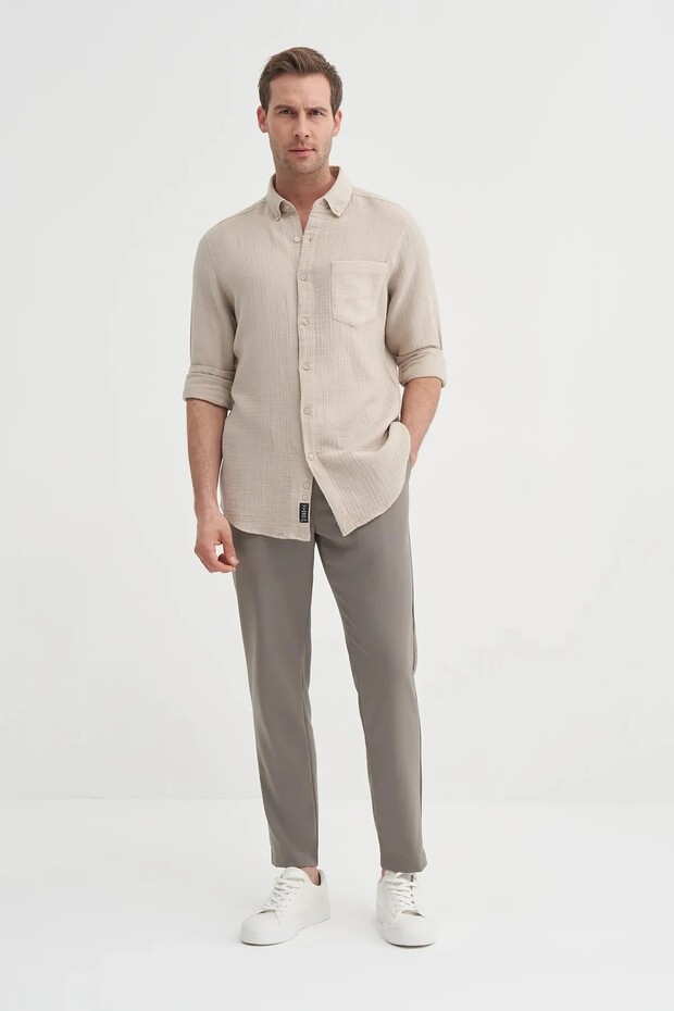 Long Sleeve Beige Men's Shirt 2024