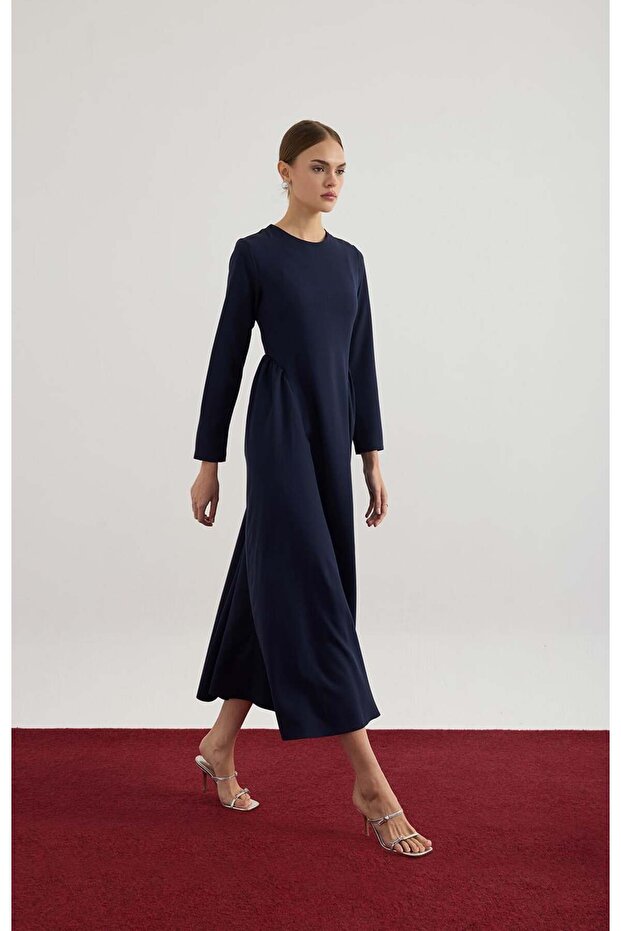 Navy Blue Side Ruched Detail Dress