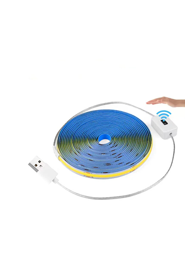 شريط إضاءة LED COB أبيض دافئ بطول 3 أمتار، مزود بمفتاح تحكم يدوي، يعمل بجهد 5 فولت، ومنفذ USB، ومفتاح استشعار يدوي، ومفتاح ضغط، بطول 1 متر.