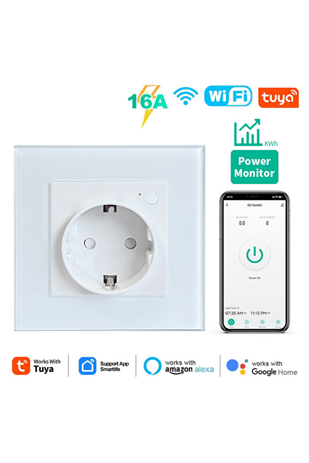 Single Socket Smart Life Wifi EU Sockets 16A Power Monitor Outlet 110V-250V Power Wall Sockets with