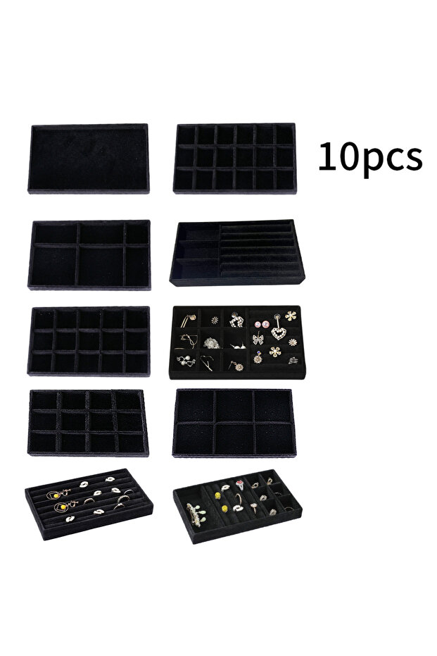 6009-Black-A10 1 Set, (Including 8PCS) Flocking Jewelry Box Jewelry Tray