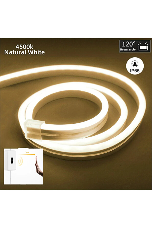 شريط إضاءة نيون LED أبيض طبيعي بطول متر واحد، يعمل بجهد 5 فولت عبر منفذ USB، مزود بمستشعر إيماءات ذكي، قابل للتعتيم، ومرن.