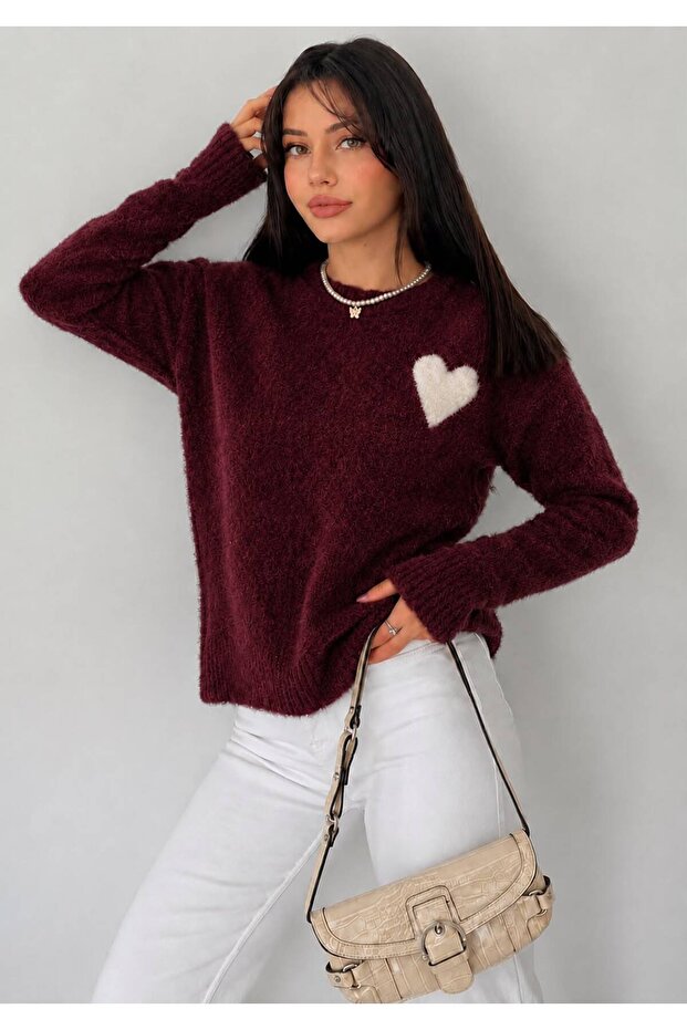 Heart Patterned Beard Knitwear Soft Sweater