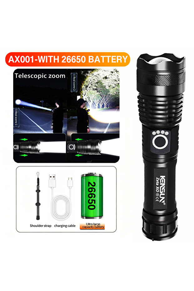 Lithium ion black AX001-K-26650 Most Powerful Flashlights High Power XHP70 LED Super Bright Torch US