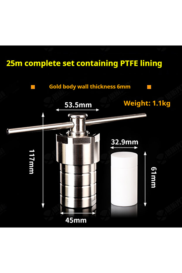 25ml 25-100ml Lined Hydrothermal Synthesis Autoclave Reactor 3Mpa 304 Steel High Pressure Hydrotherm