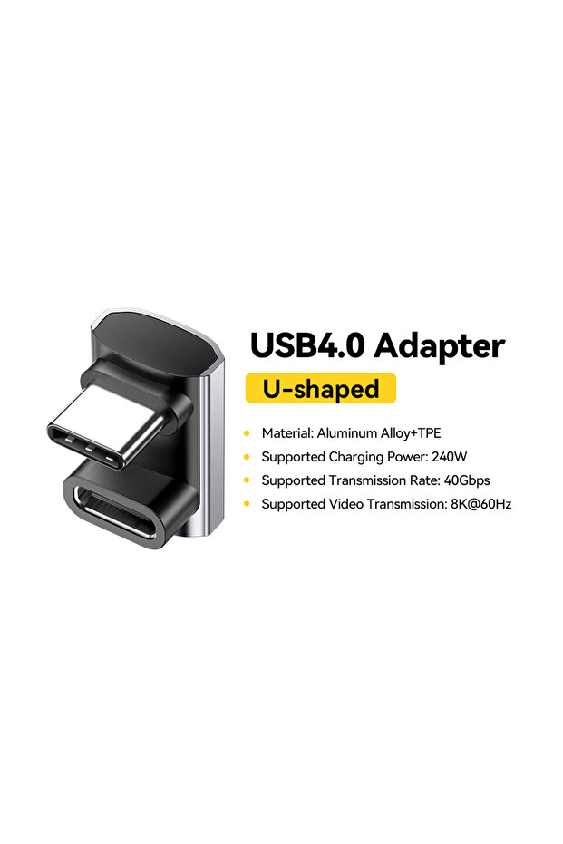 محول USB4.0 على شكل حرف U بسرعة 40 جيجابت في الثانية، محول OTG للشحن السريع بقدرة 240 واط، محول USB من النوع C بزاوية 90 درجة