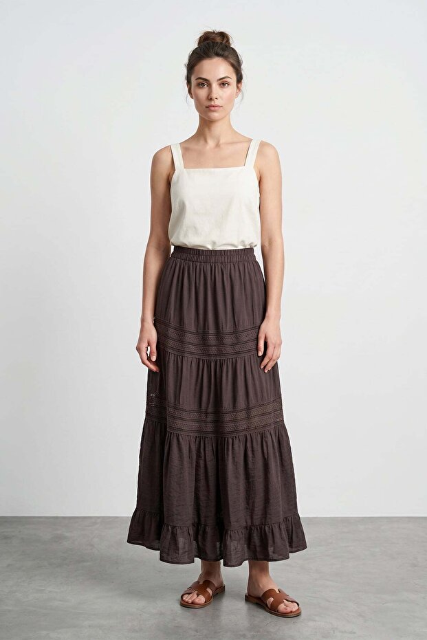 Elastic Waist Lace Pack Maxi Skirt