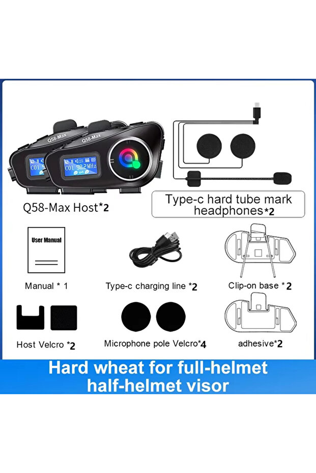 Q58-MaxX2pcs Q58 Max Motorcycle Intercom Headset Helmet Waterproof 300M BT Wireless intercommunicato