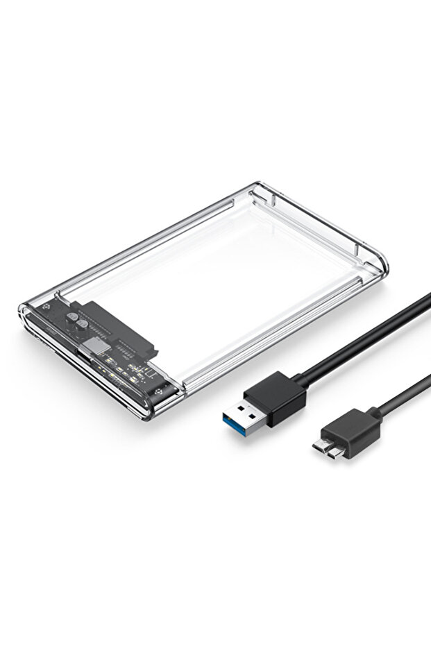 علبة شفافة لمحركات الأقراص الصلبة الخارجية من USB 3.0 إلى Micro USB 3.0 مقاس 2.5 بوصة، وكابل Micro من النوع C