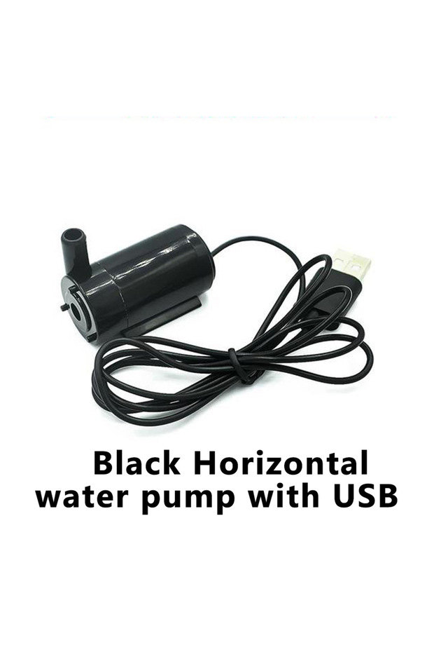 مضخة غاطسة صغيرة محمولة صامتة تعمل بمنفذ USB أفقي أسود اللون، تعمل بجهد 3 فولت أو 5 فولت تيار مستمر، مزودة بمحرك USB، لون أسود، قطعة واحدة.