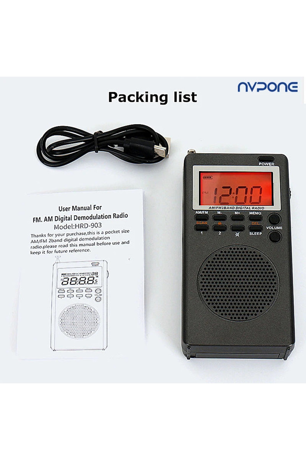 Black Portable FM AM Radio Mini 9K/10K Radios Receiver Built-in Speaker Backlight HD Display Screen