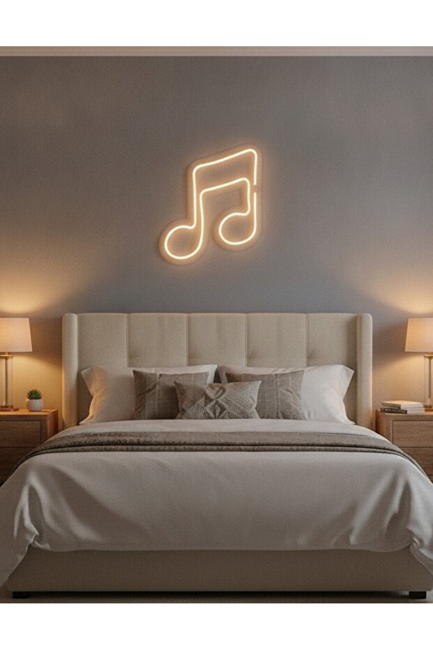 Sıcak Beyaz Müzik Notası LED Neon Tablo | Aydınlatmalı Müzik Temalı Duvar Dekoru - 2