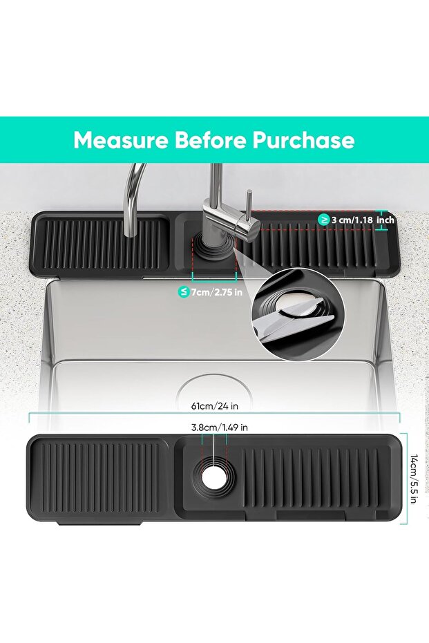 Black 24 Inch Longer Faucet Mat for Kitchen Sink Bathroom Kitchen Sink Splash Guard Silicone Sink Fa