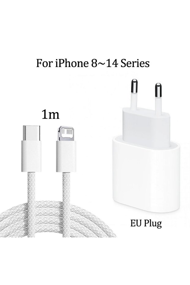 EU 2IN1 C-L 1M PD 20W For Fast Charger For iPhone 17 16 15 14 13 12 Type C Quick Charging Cable For