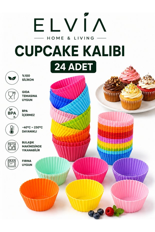 Cake Mold Mini Silicone, Cupcake Mold, Reusable, Non-Stick-24 Pieces