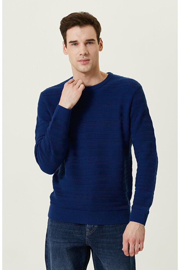 Saks Desenli Triko Kazak - 1