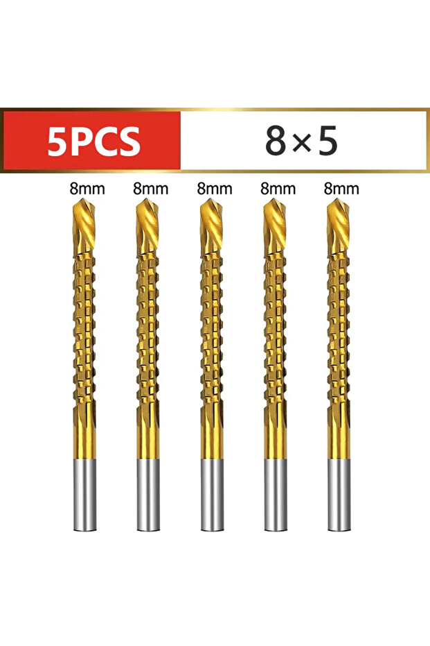 8mm 5PC HSS Twist Drill Bits Set Titanium Coated Drill Bit 3-8mm Serrated Grooving Spiral Jagged Sa