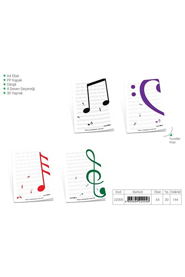 Çınar Pp Cover A4 Stitched 30 Leaf Music Notebook 12 Pack