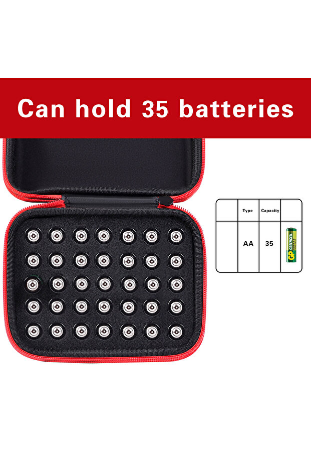 Holds 35AA Battery Organizer Hard EVA Portable Storage Case Shockproof Waterproof Holds 44AA AAA Ba