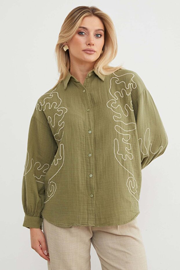 Geometric Embroidered Loose Shirt