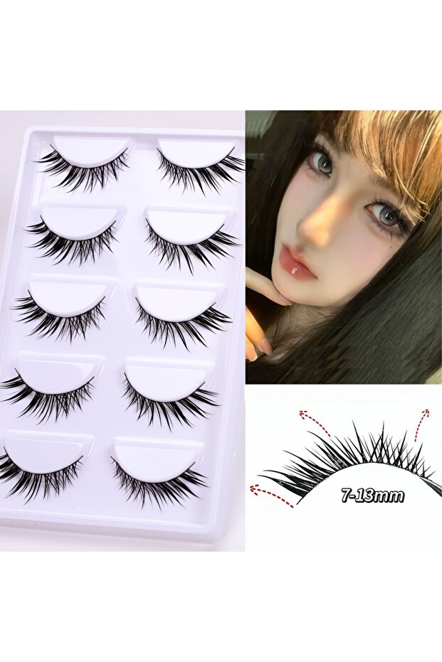 11mm C Black & Silver 5 Pairs of Diagonal Flying False Eyelashes with Fine Black Stems, Naturally Cu