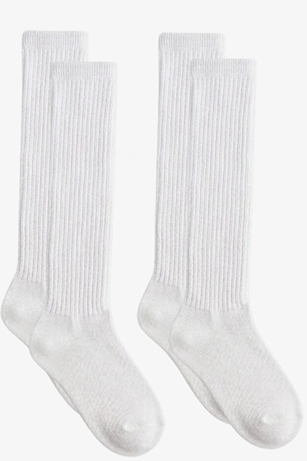 2 Pairs of Thin Ribbed Above-Knee Cotton Blend Children's Socks