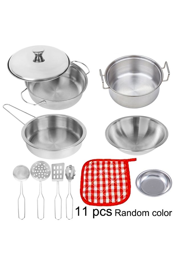 11 PCS Children Metal Stainless Steel Material Pretend Play Food Kitchen Cookware Set Toy Mini Cooki