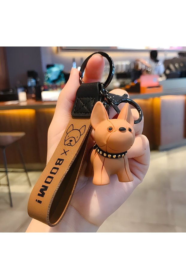 Gold Fashion Cool French Bulldog Keychain PU 3D Leather Dog Keychains For Women Bag Pendant Jewelry