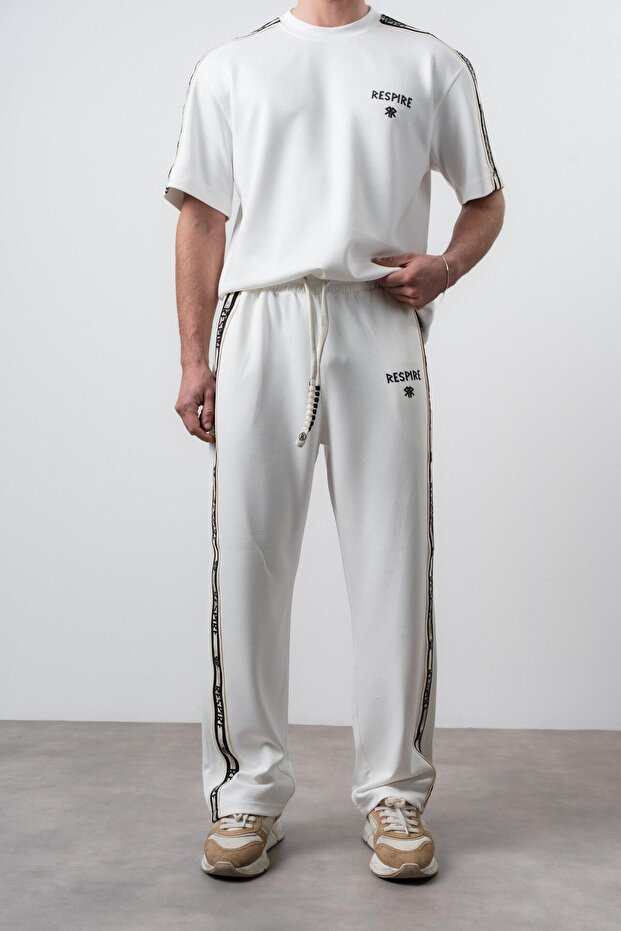 Men's Stripe Detailed Baggy Sweatpants Ecru