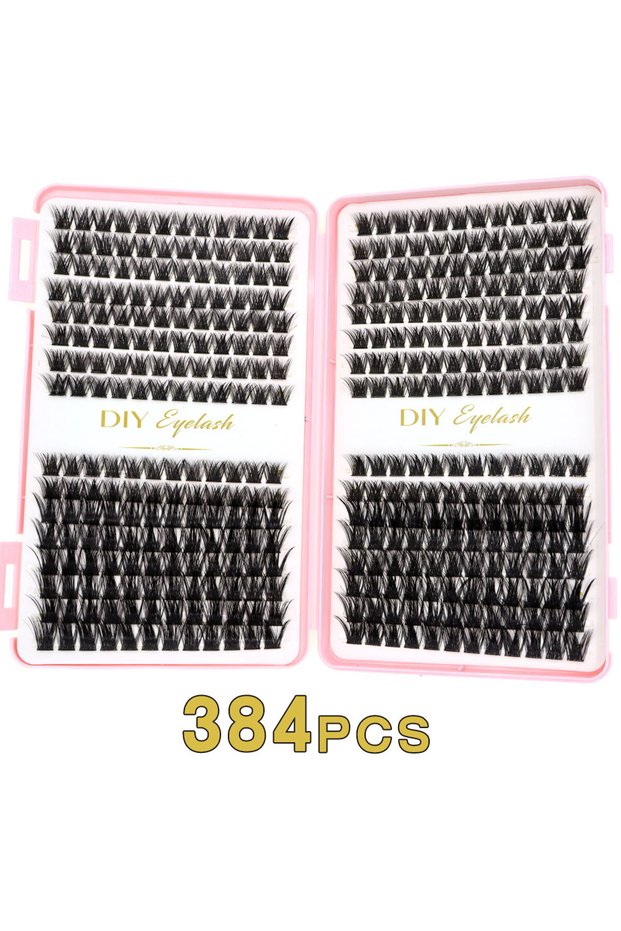 JMS19 DIY Home Eyelash Extension Kit 384 Clusters of Faux Lashes for Thick Long Lashes Booklet Inclu