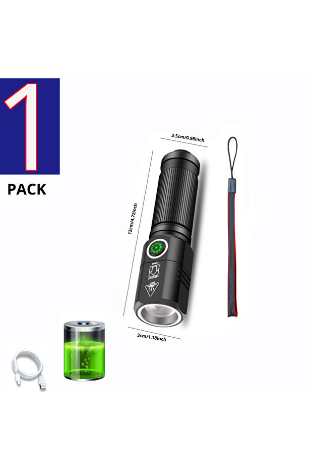 حزمة C: مجموعة واحدة من مصابيح LED الصغيرة القوية XHP50 مع بطارية 18650 مدمجة، 3 أوضاع، قابلة لإعادة الشحن عبر USB