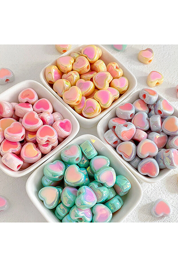 10pcs Mixed colors 10pcs/set Cream Style Two-Color Small Love Big Hole Beads DIY Handmade Bracelet N
