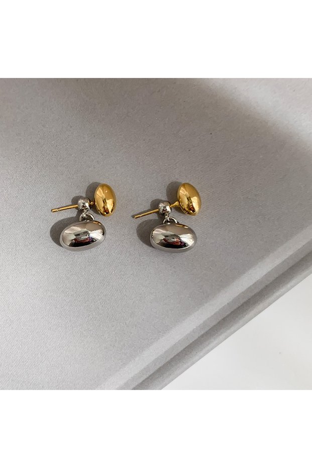 NJ-1464 Simple Two-tone Gold Color Metal Beans Drop Earring For Women INS Trendy Party Earrings Fash