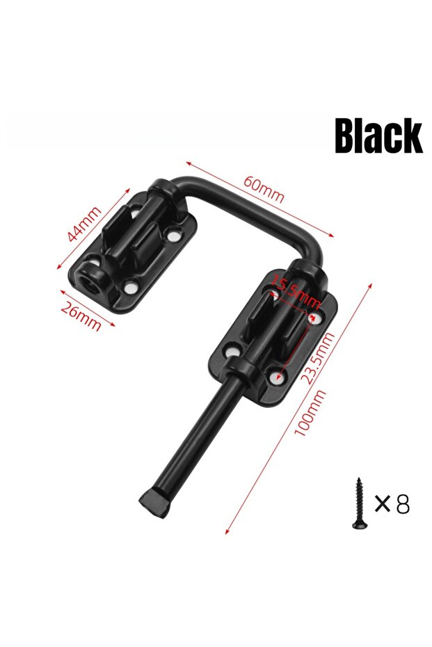 Black 90/180 Degree Zinc Alloy Door Latch Lock,Patio Sliding Door Loop Locks,Universal Doors Bolt,Ga