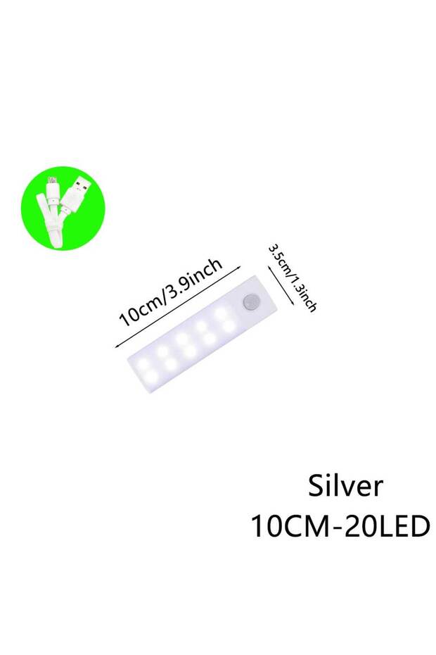 Silver 10CM 3 color in One Lamp Motion Sensor Light Wireless LED Night Light USB Rechargeable Night