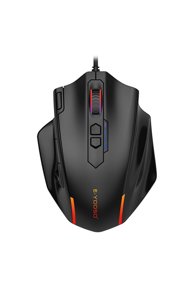 فأرة سلكية سوداء E-YOOSO X-41PRO، فأرة ألعاب كبيرة مع إضاءة خلفية RGB، 11 زر جانبي قابل للبرمجة، تدعم الاستخدام المتعدد