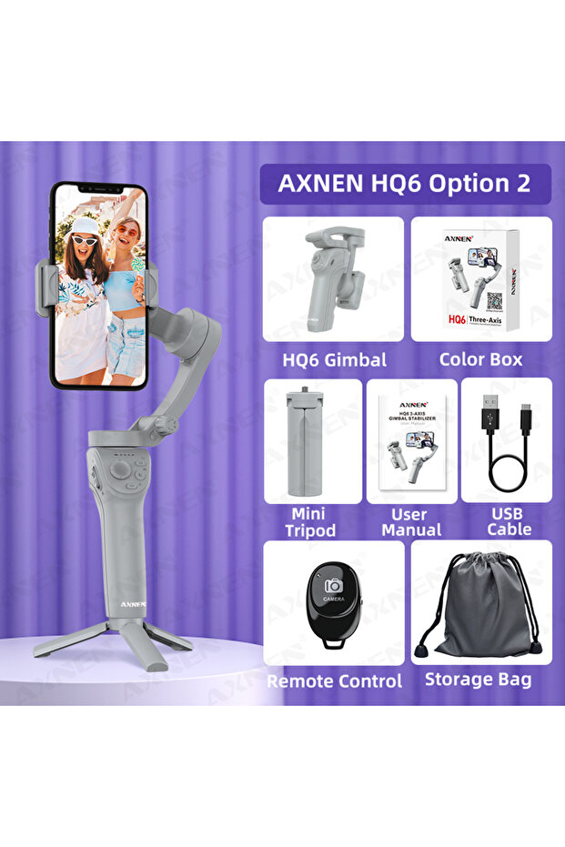 مثبت AXNEN HQ6 Option 2 ثلاثي المحاور المحمول للهواتف الذكية مع إضاءة تعبئة لأجهزة iPhone Andro