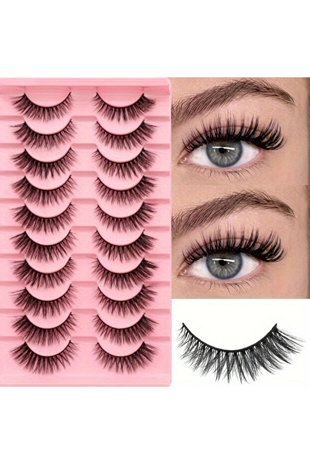 10 Pairs of Delicate False Eyelashes, Fluffy Lightweight Eyelashes, Imitating Cat Eye Eyelashes, ...
