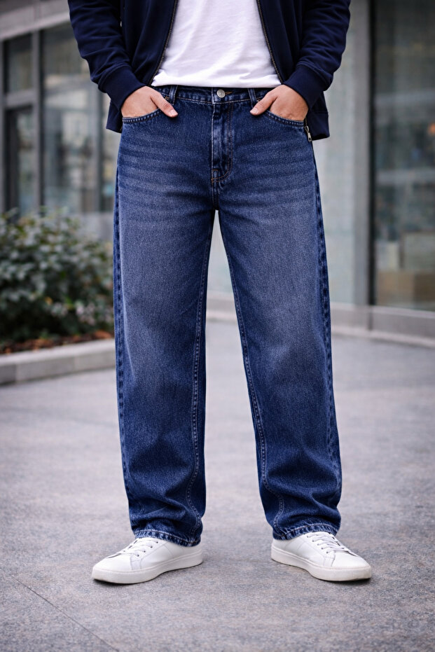 Jeans Men's Medium Baggy Fit Denim Trousers Blue