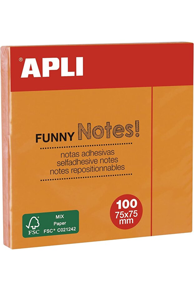 Appli Adhesive Note Paper Orange Funny 100 Sheets 75X75 11900 (Pack of 12)