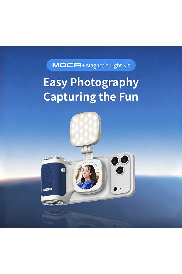 مقبض تصوير مريح من نوع MOCA Blue-Light COMITOK MOCA لهواتف آيفون، مع خاصية تثبيت التركيز/غالق كاميرا DSLR، قابل لإعادة الشحن