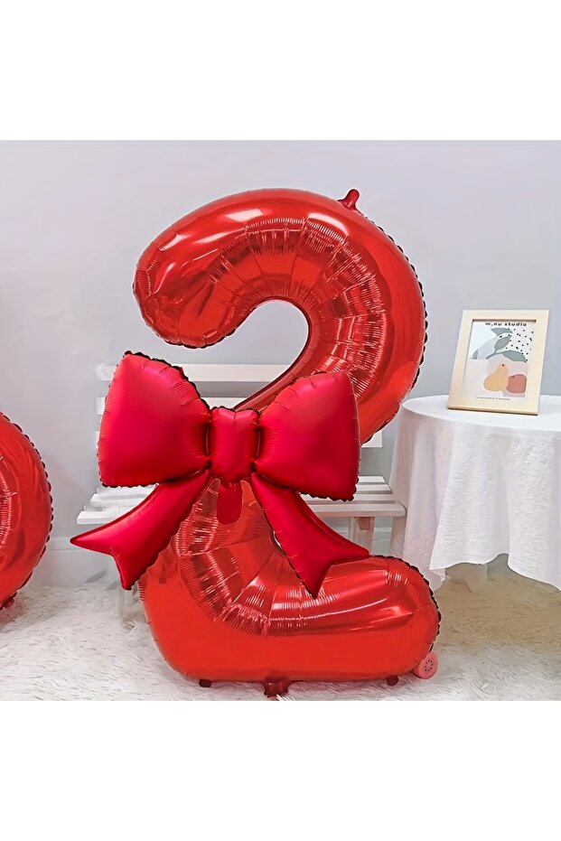 NUMBER 32inch HG9182-2 2pcs Large 32inch Red Number Digital 0-9 Balloon With Red Bowknot Foil Balloo