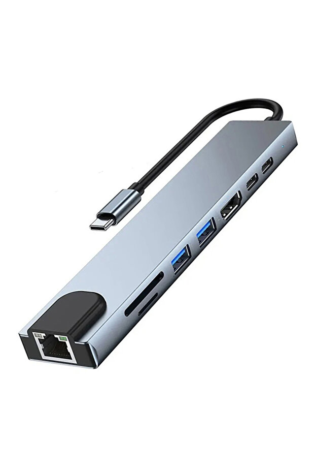 8 In 1 Hub USB C 8 In 1 Hub Adapter for Macbook PC PD Charge 8 Ports Dock Station RJ45 HDMI-Compatib