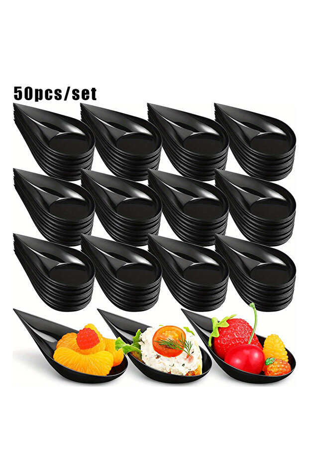 50pcs ALI-FH-T-1281001 50pcs/set Mini Teardrop Appetizer Plates, Disposable Serving Plates, Small Ca
