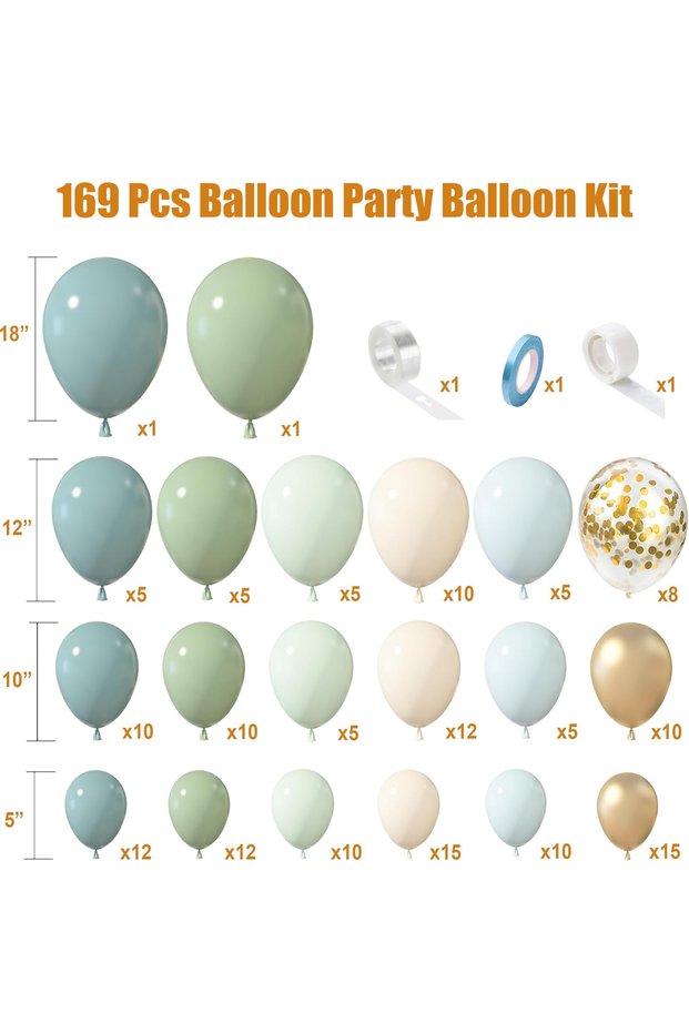 Other gray blue green 169Pcs Gray Blue Green Latex Balloon Set Suitable for Birthday Parties, Weddin